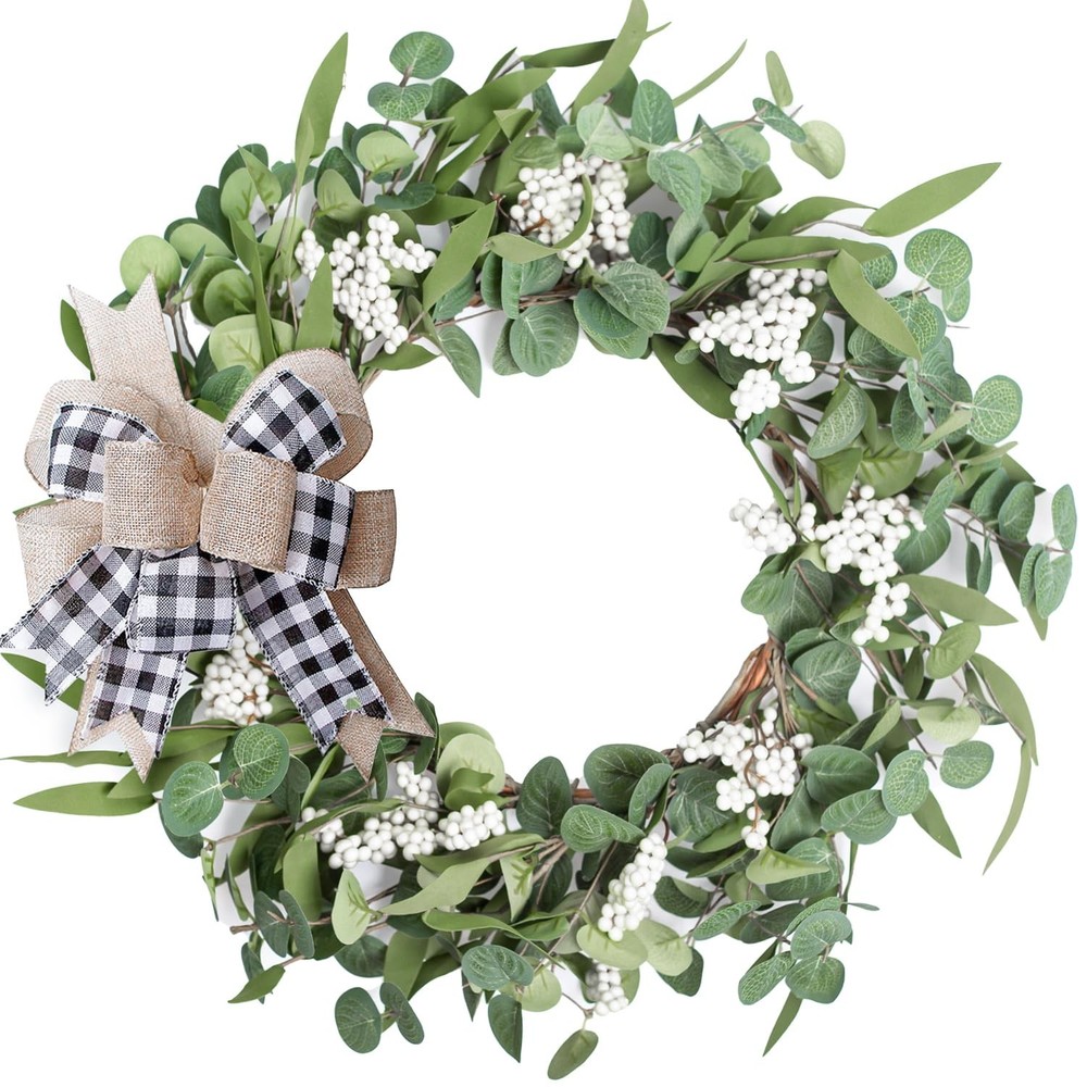Artificial Eucalyptus Wreath for Front Door|20" Green Leaf Wreath for Window ...