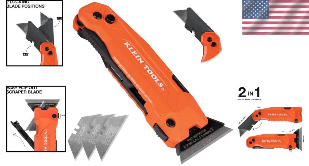 Utility Knife Scraper 2-in-1 Folding Blade with Storage Dual Locking Positions