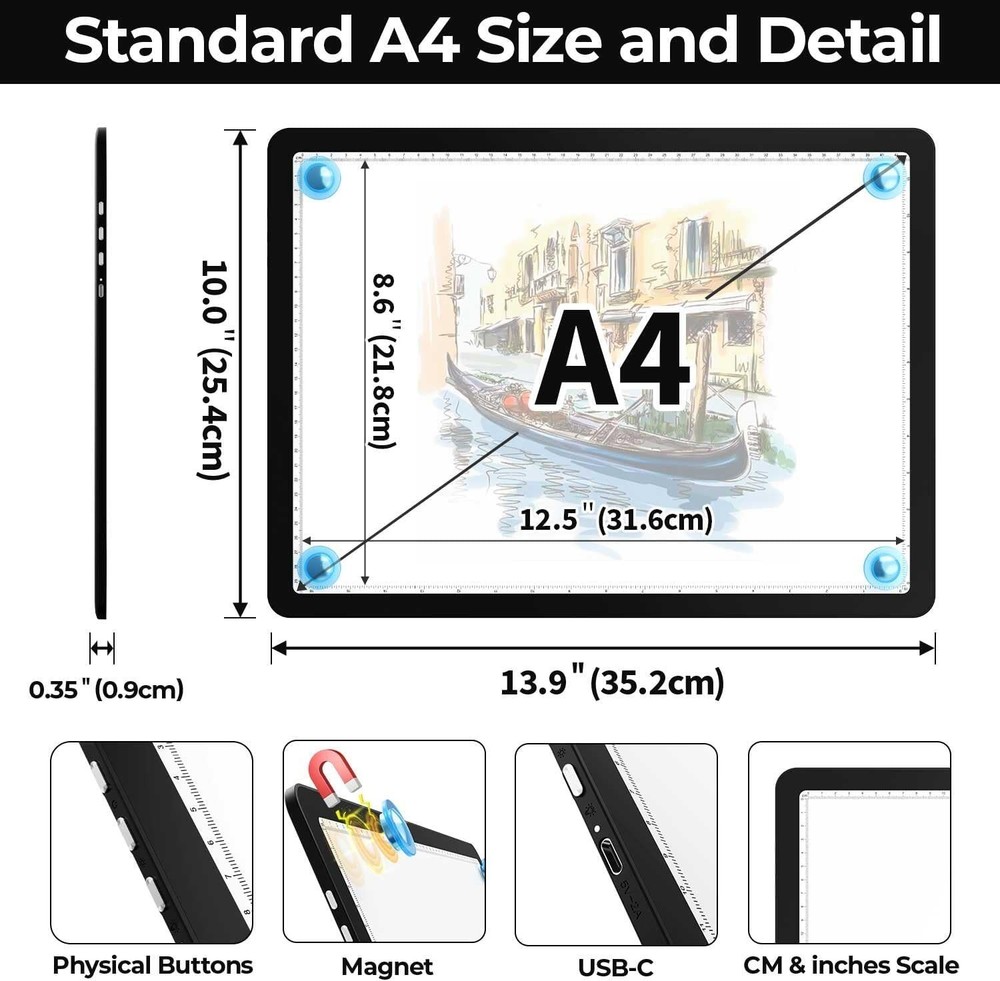 A4 LED Copy Board Tracing Light Pad Magnetic Adjustable Bright Drawing Table Pad