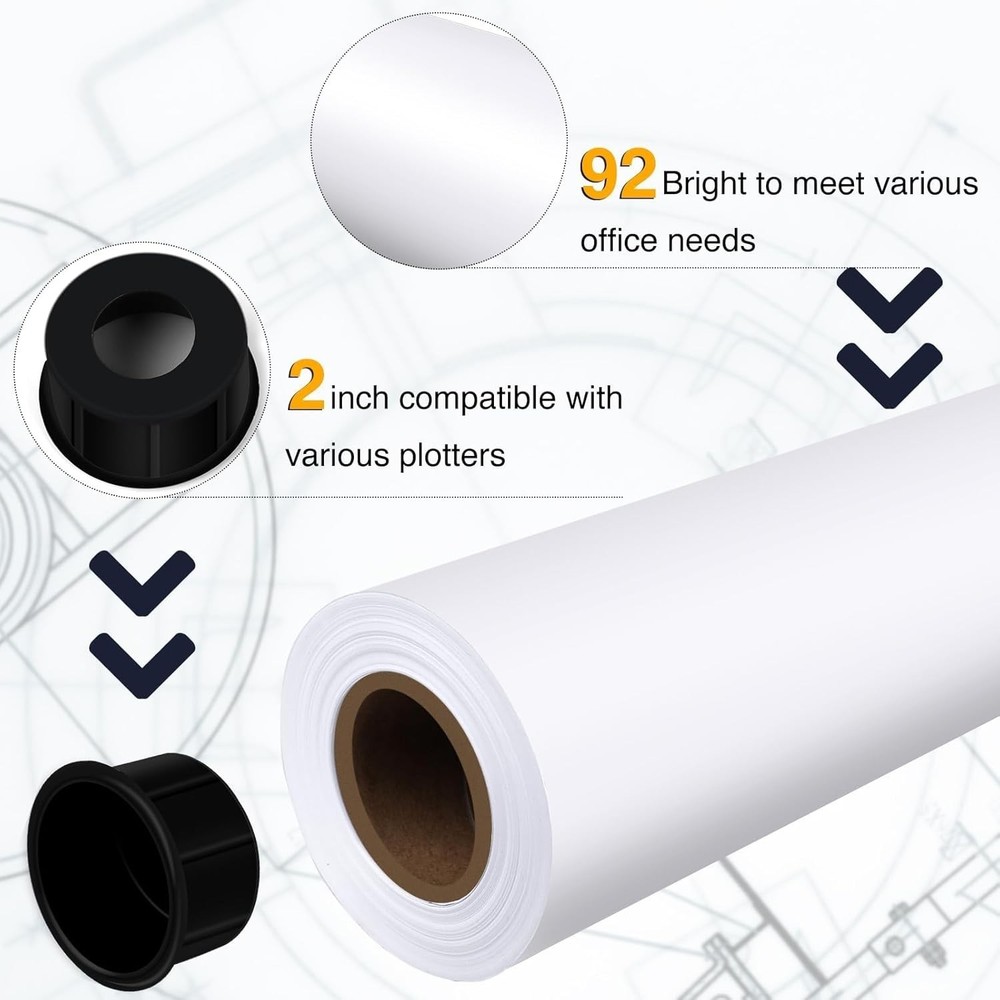 4 Rolls 36" x 150' 20lb Bond Plotter Paper for Wide Format Inkjet Printers US