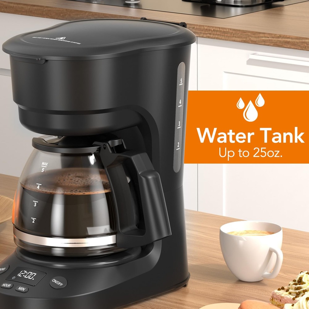 Electactic 5-Cup Drip Coffee Maker, a compact coffee Deep Black, Black