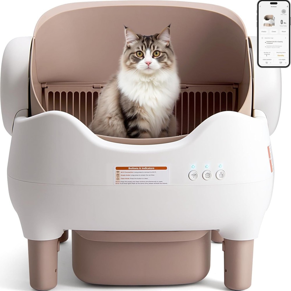 Self Cleaning Automatic Cat Litter Box with App Control Large Bin Odor Free Mult