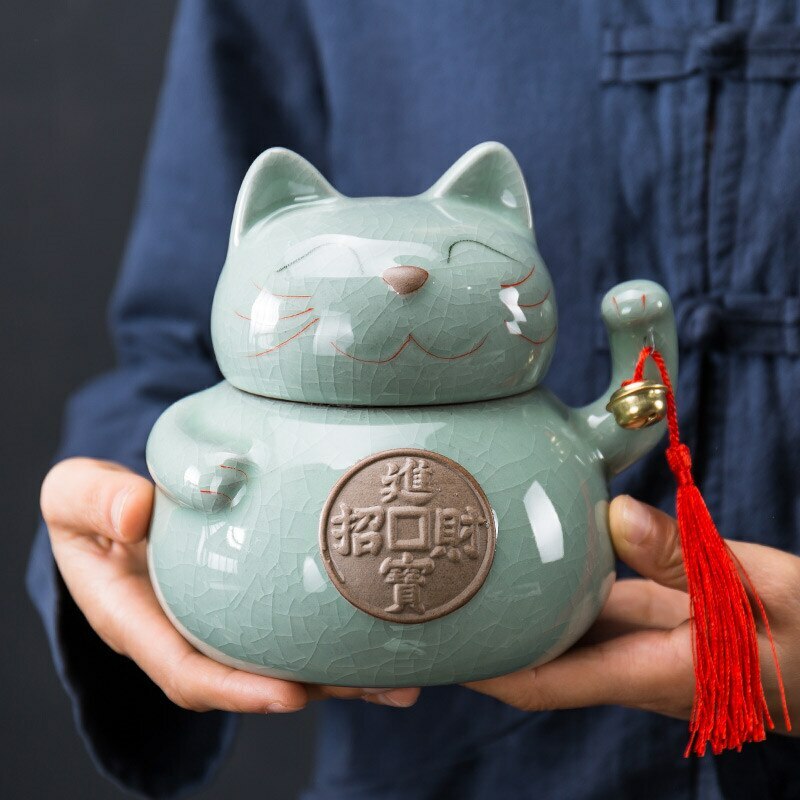 Ceramic gift Cat Tea Caddy Sealed Cans Food Container Candy Snacks Storage Tank