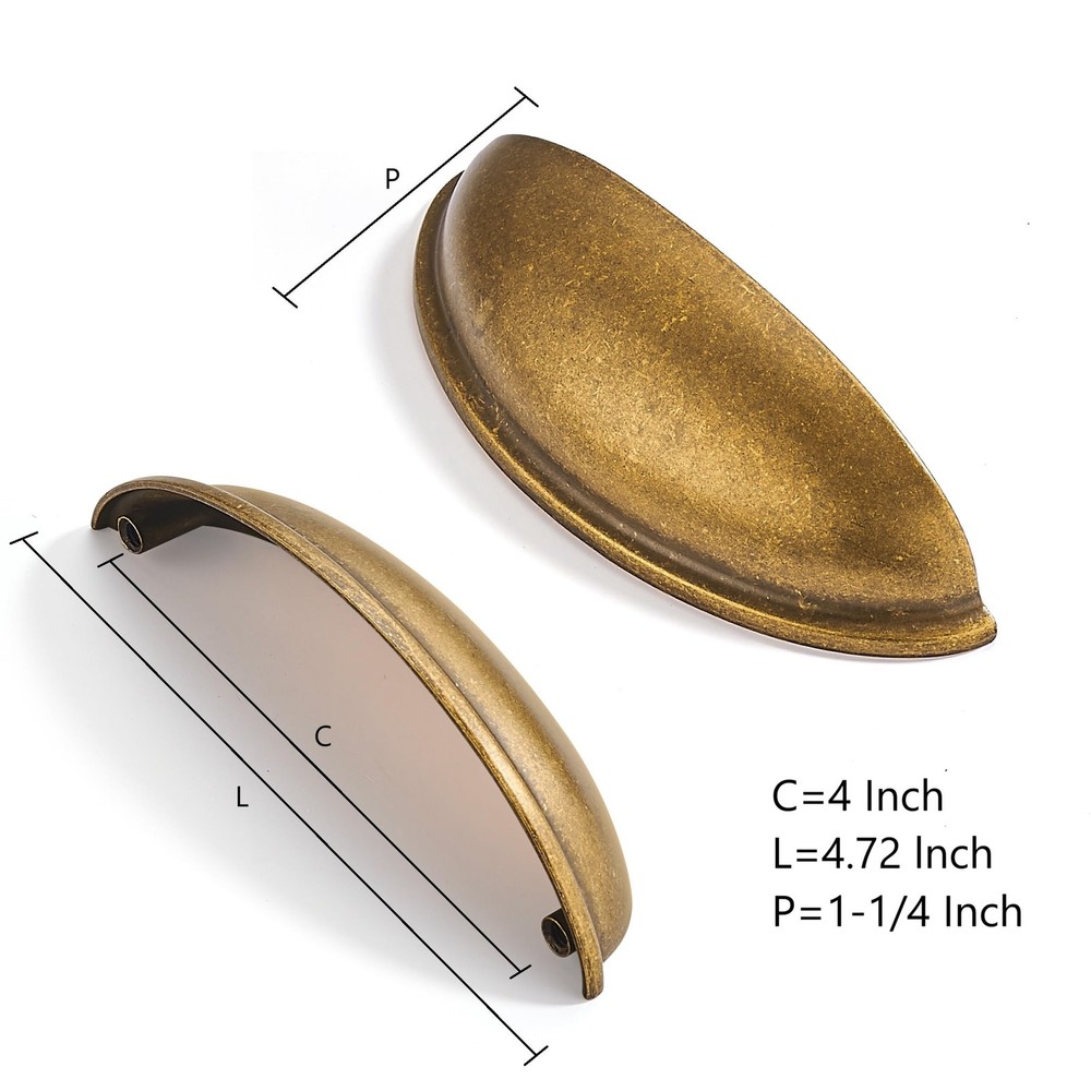 2 Pack 4" Drawer Pulls Antique Brass Cabinet Cup Pulls Kitchen Hardware Cabin...