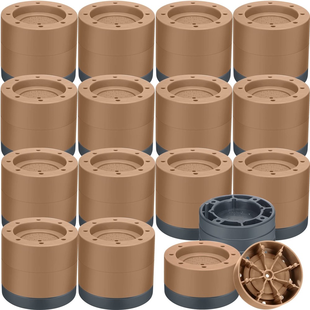 16 PCS Brown Adjustable Bed Risers, Stackable Lifts, 0.5 1 1.4 2.4 5.3