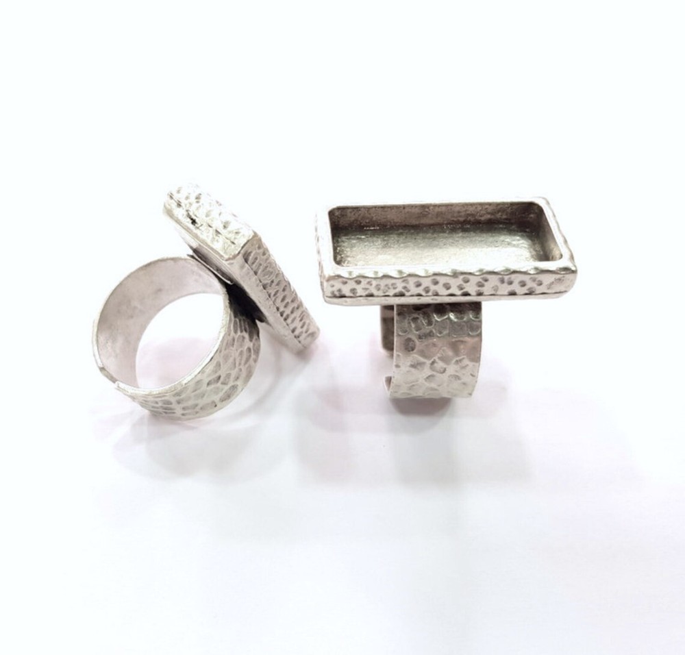 Hammered Ring Blank Setting Base Bezel inlay Backs Cabochon Adjustable