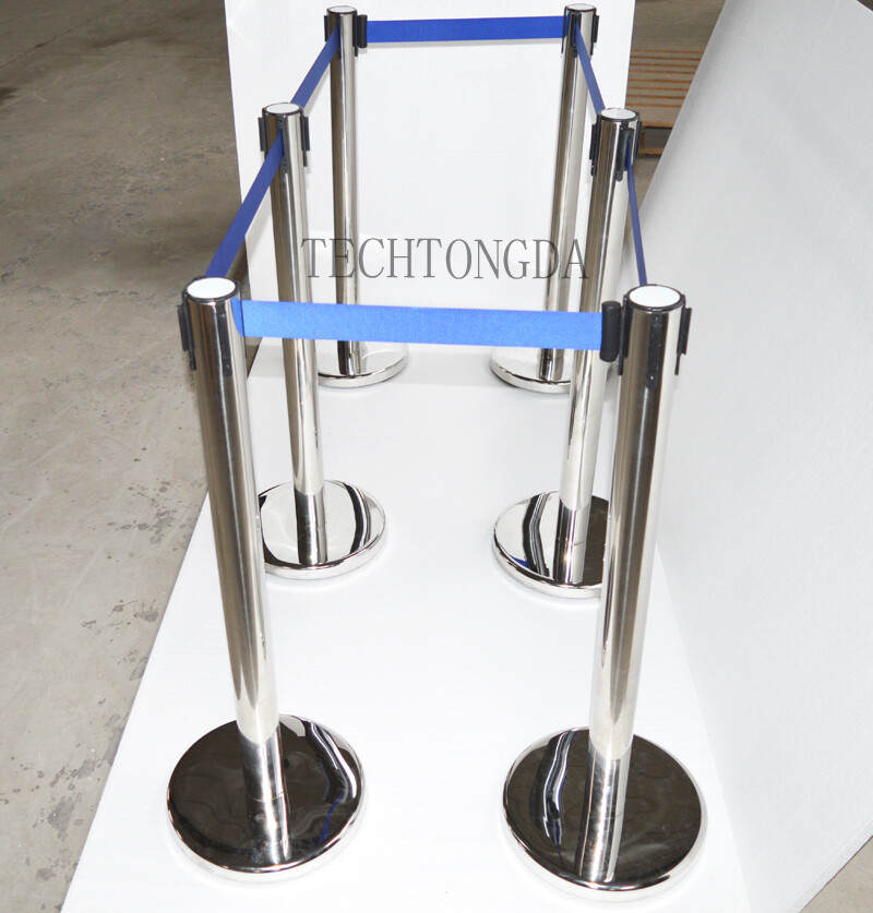 6PCS Stanchion Posts Queue Pole Retractable Blue Belt Crowd Control Barrier