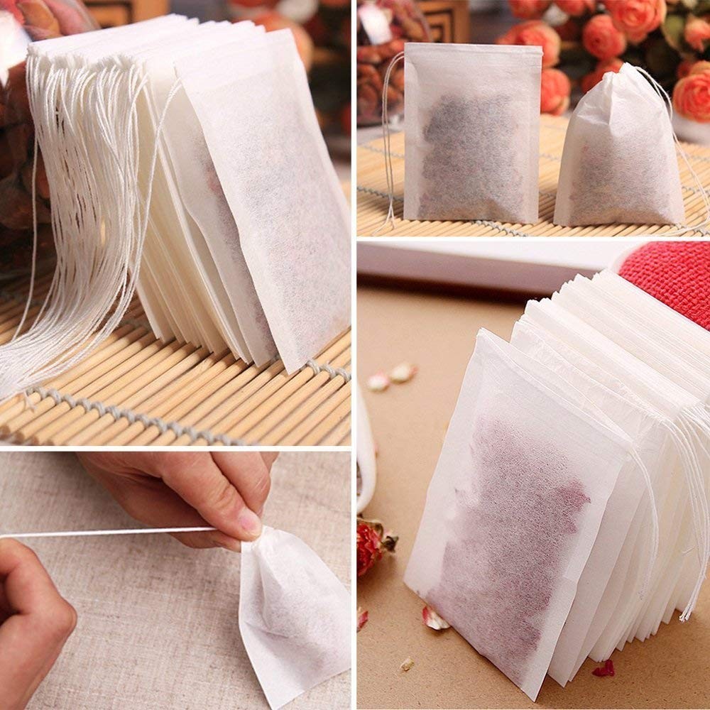 100 Pack Disposable Tea Filter Bags Empty Muslin Drawstring Seal Filter Tea Bags
