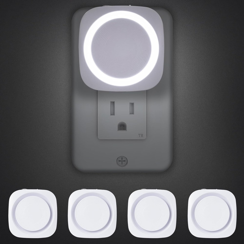 White Night Lights Plug into Wall, 4 Packs Dimmable Light with