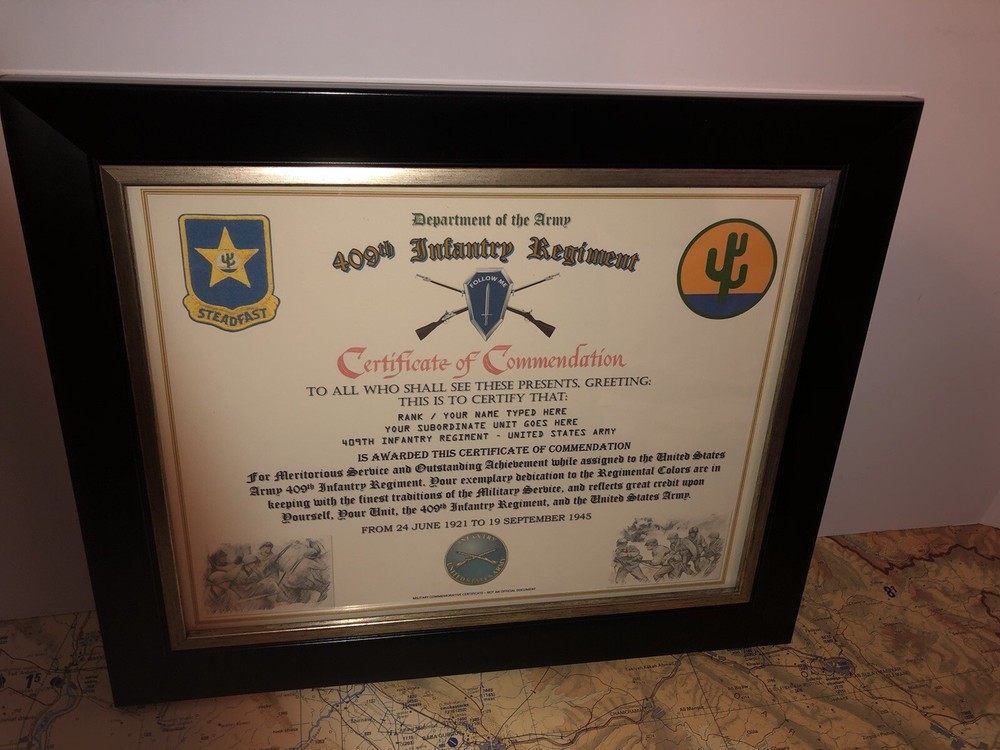 409TH INFANTRY REGIMENT / COMMEMORATIVE - CERTIFICATE OF COMMENDATION