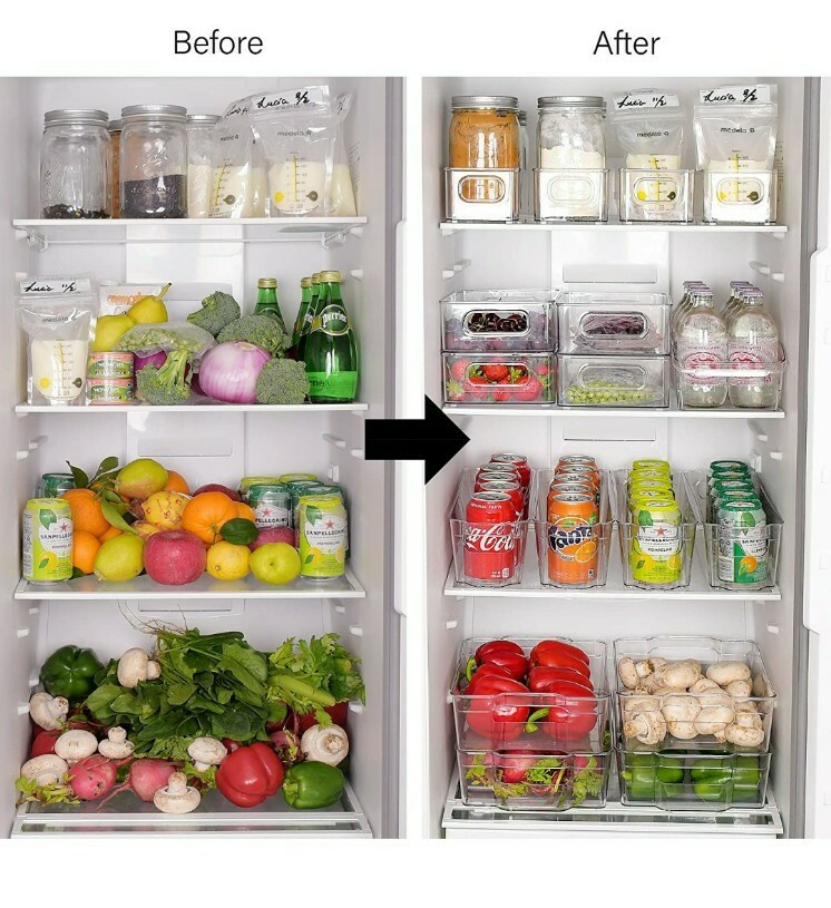 JINAMART Stackable Refrigerator Pantry Organizers with Handles Large Fridge B...