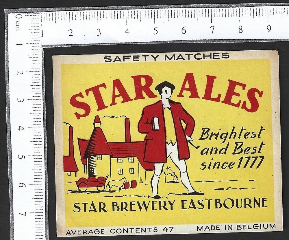 STAR ALES advertisement on vintage LARGE matchbox label