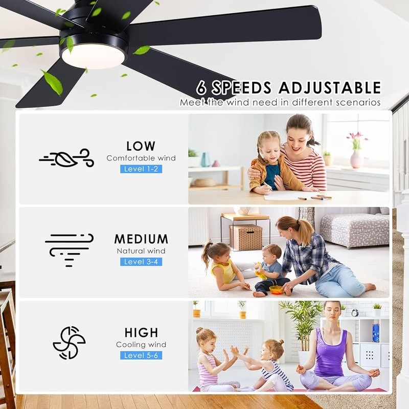 Ceiling Fan W/ Remote Control Dimmable Light Reversible Motor Indoor Use