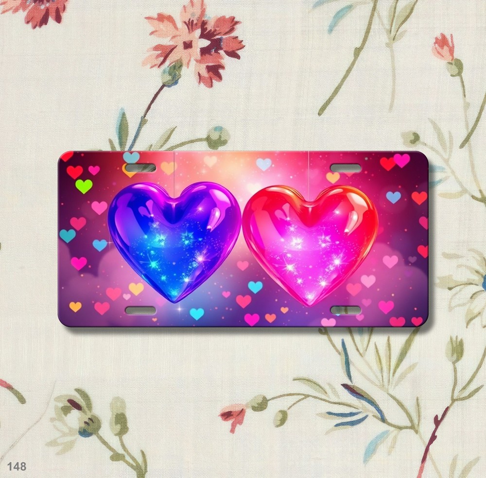 Romantic Hearts License Plate Personalized Universal Fit Plate Unique Gift