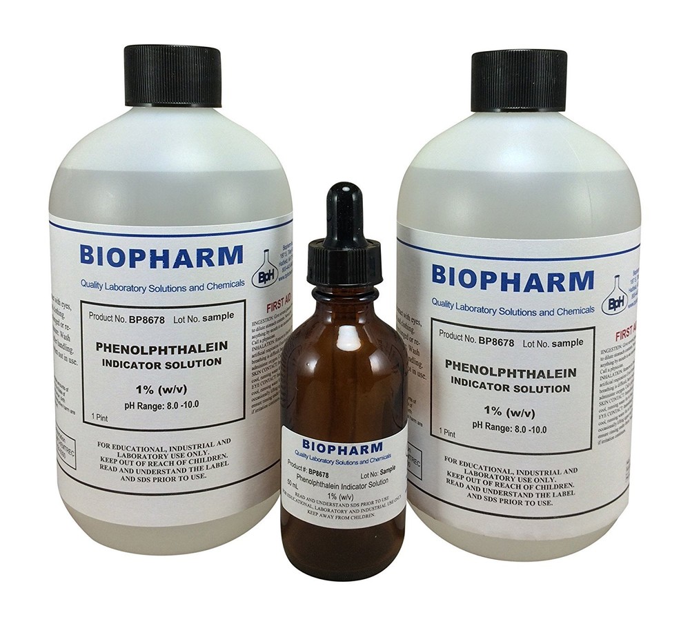 Phenolphthalein Indicator 1% Solution 2 Bottles 500 mL plus 1 Dropper Bottle