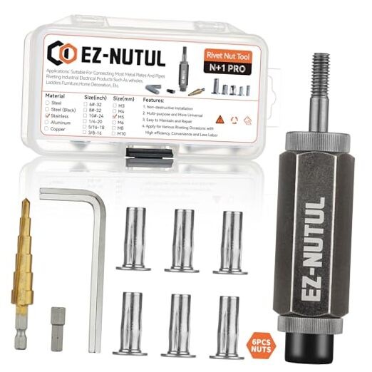 Multi-Grip Rivet Nut Installation Tool Set M5(Plus Nut Tool-6pcs, Stainless)