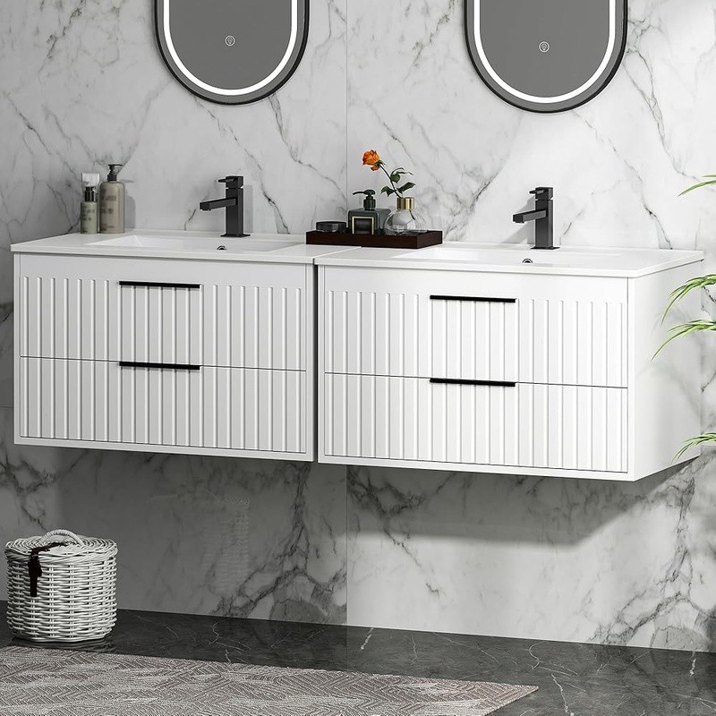 Wall-Mounted Bathroom Vanity Cabinet W/ Quiet Drawer System & Ample Storage New