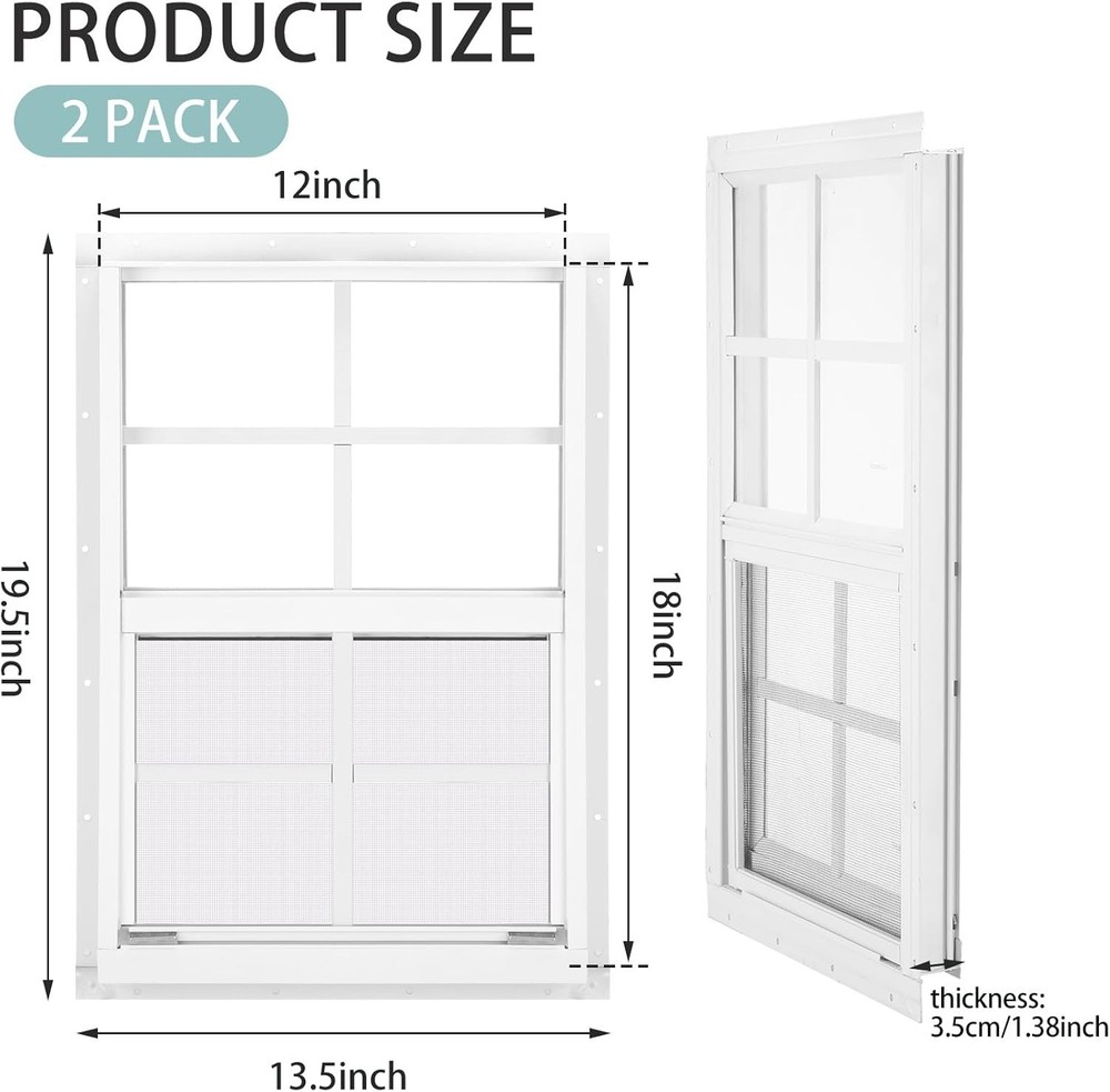 2 Pack 12''x18'' Shed Windows, Small Sliding Windows, White Flush Mount Pack