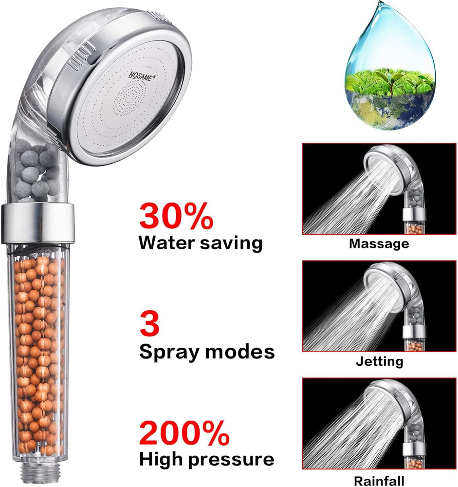 Shower Head, Filter Filtration High Pressure Water Saving 3 Mode Function Spray