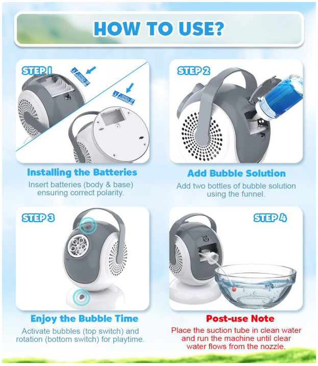Bubble Machine - Automatic Bubbles Blower for Kids, Toddlers - 360° Oscillation