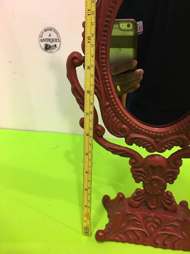 -Vintage Ornate Cast Iron Vanity Tilting Mirror.
