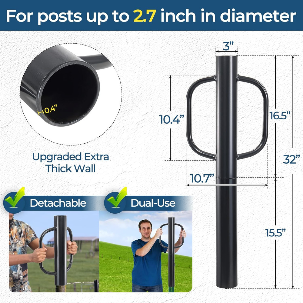 Fence Post Driver, 20LBS Fence Post Driver with Handle, 2.7 Inch Inner Diameter
