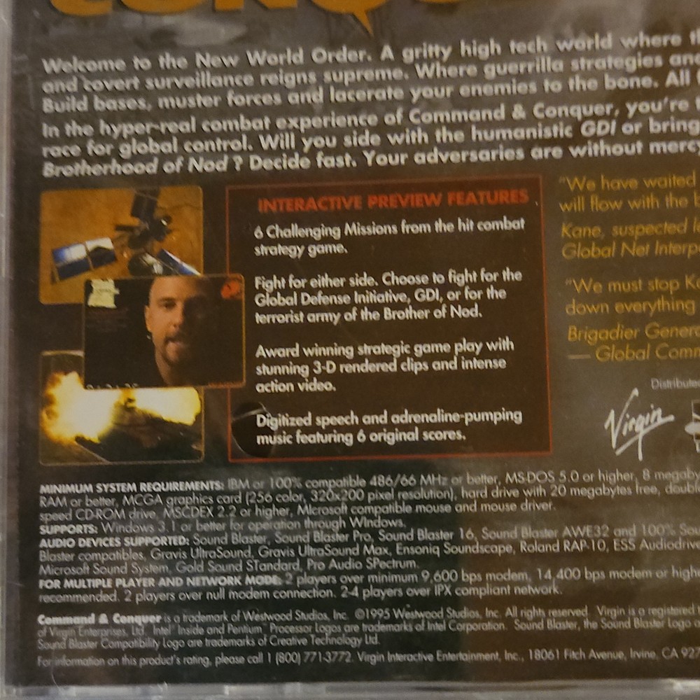 Command & Conquer Preview CD-ROM PC Game Westwood Studios MS-DOS Windows SEALED