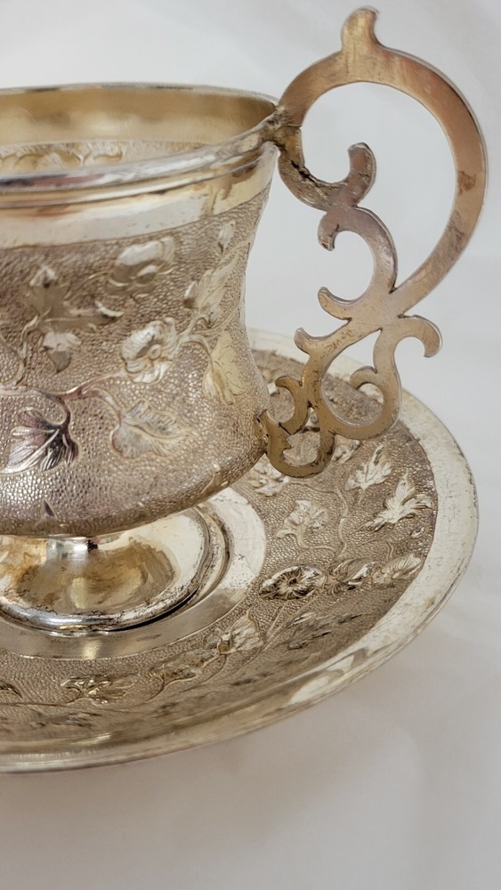 RUSSIAN SILVER TEA CUP AND SAUCER 1866