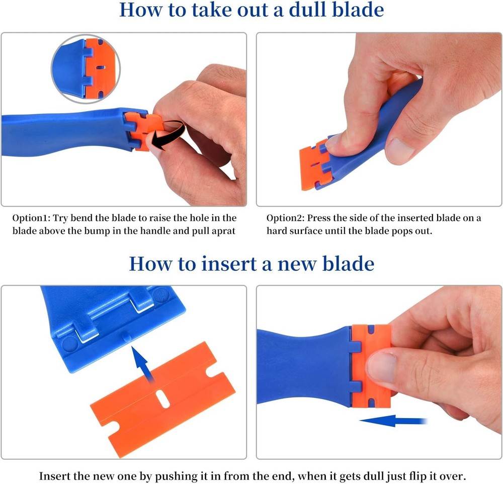 Plastic Razor Blade Scraper, 2 Pack Razor Scraper with 120 Pcs Razor Blades