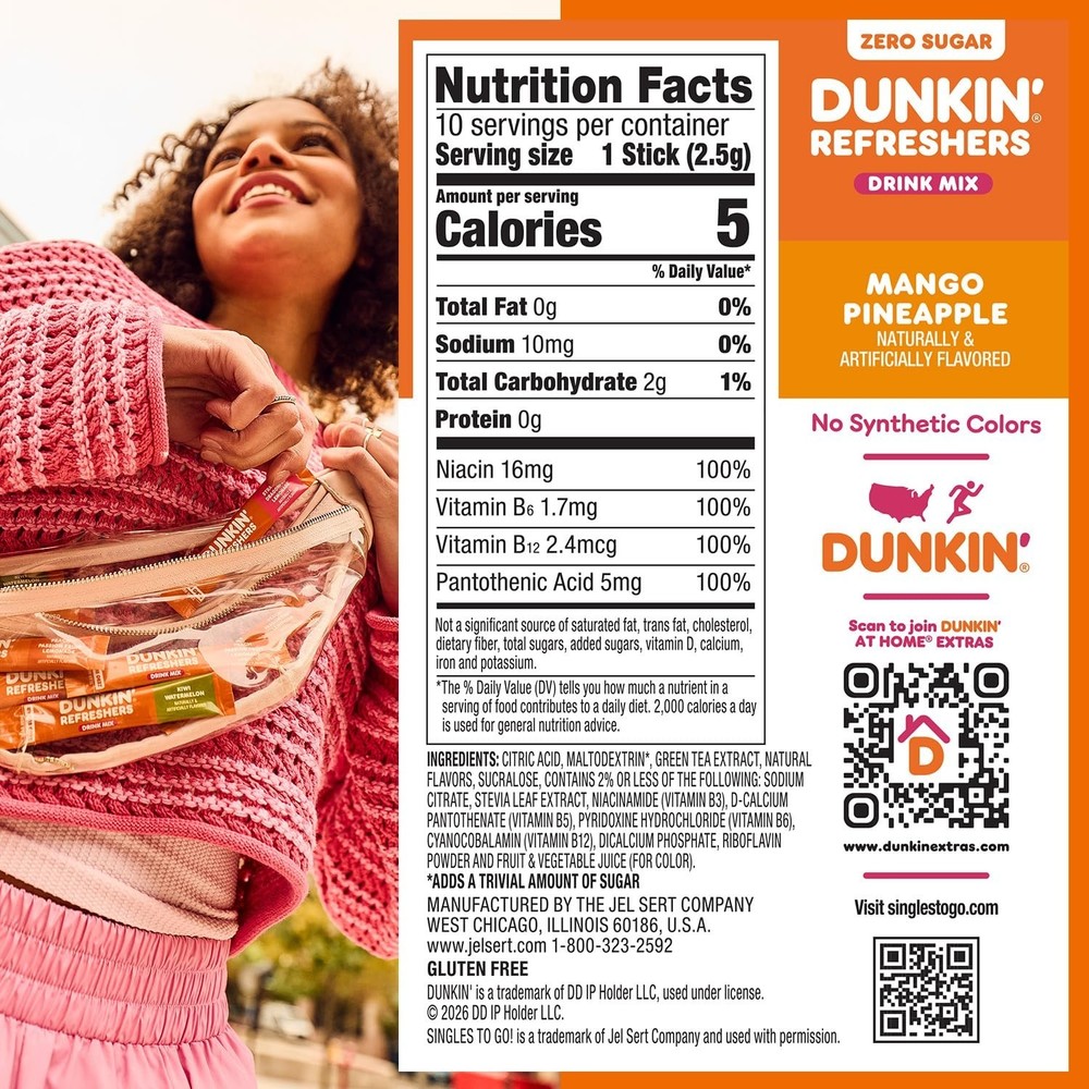 Dunkin’ Refreshers Singles To Go! Powdered drink mix packets, Mango Pineapple,10