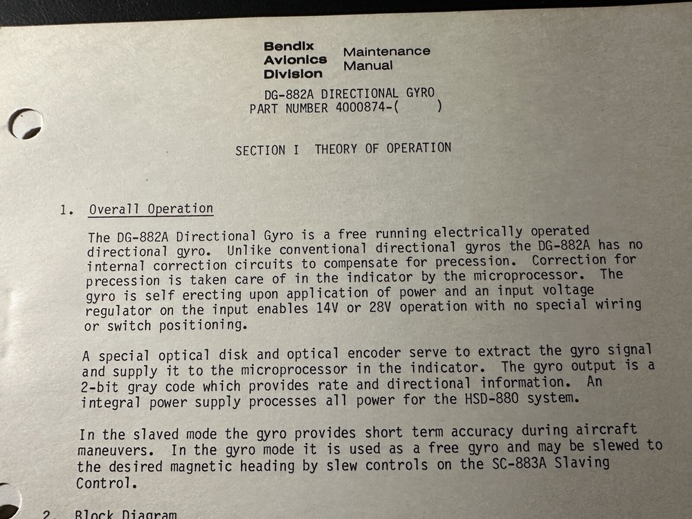 Bendix HSD-880 HSD - DG-882A Directional Gyro Service Manual