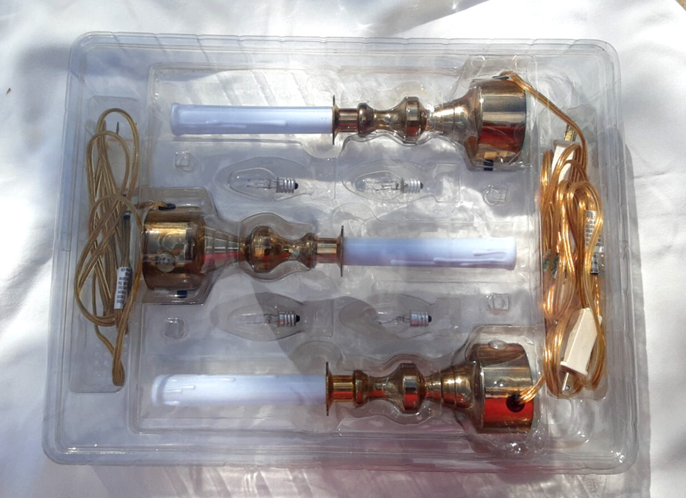 3x Brass Electric Sensor Timer Window Christmas Candles Light w/Switch 4 bulbs
