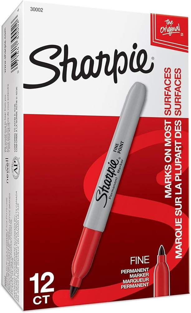 Sharpie Permanent Markers, Fine Point, Red, 12 Count