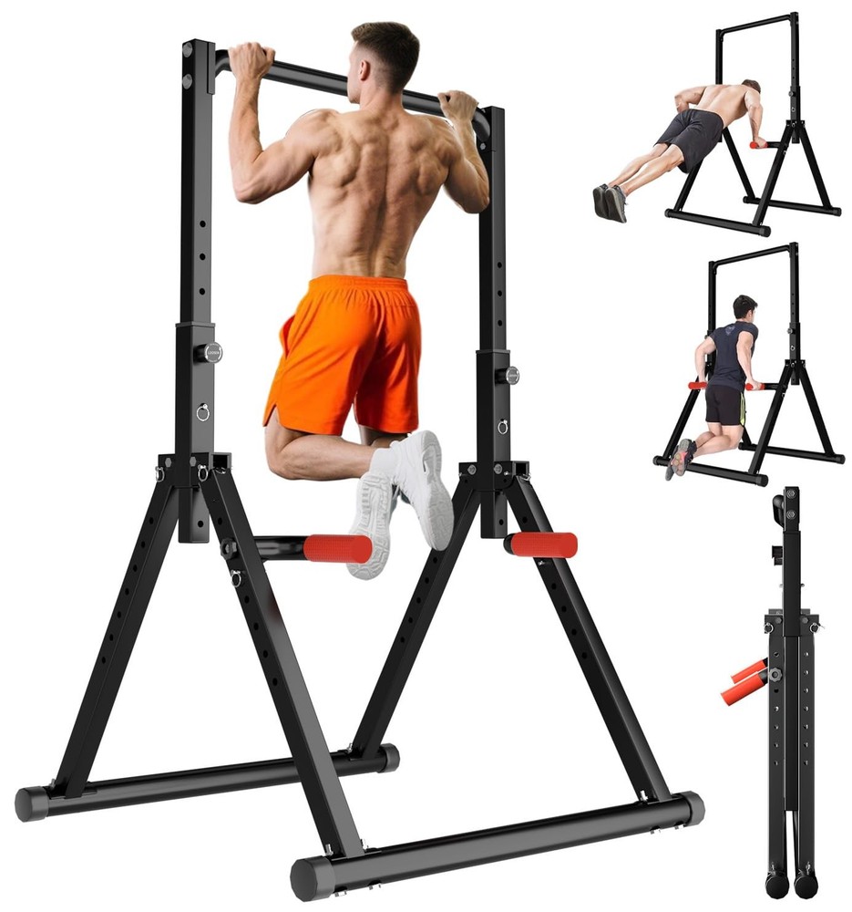 Power Tower Pull Up Dip Station Foldable, Pull Up Bar Station Adjustable, Mul...