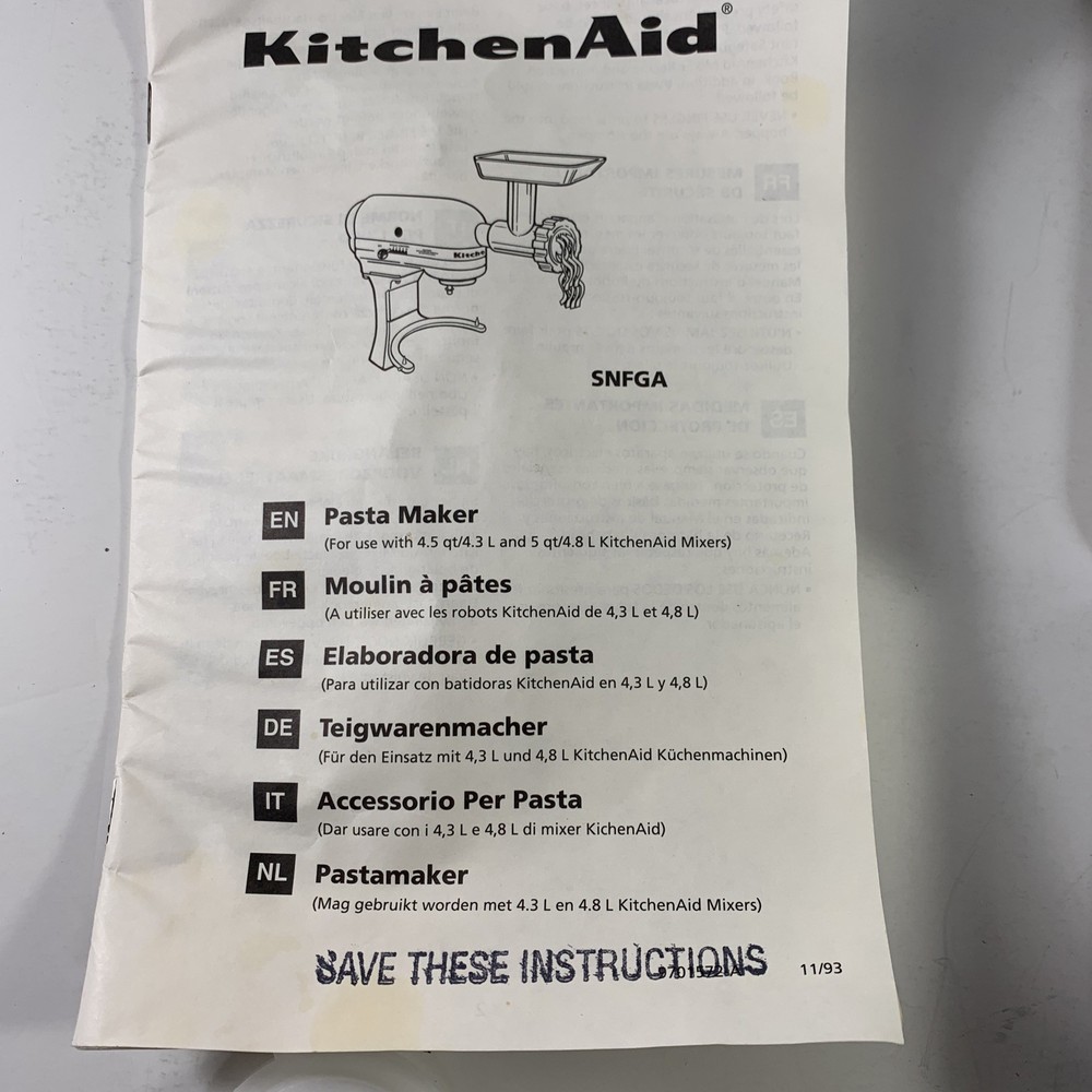 KitchenAid Pasta Maker Plates Set and Storage Stomper Model SNP-A SNPA