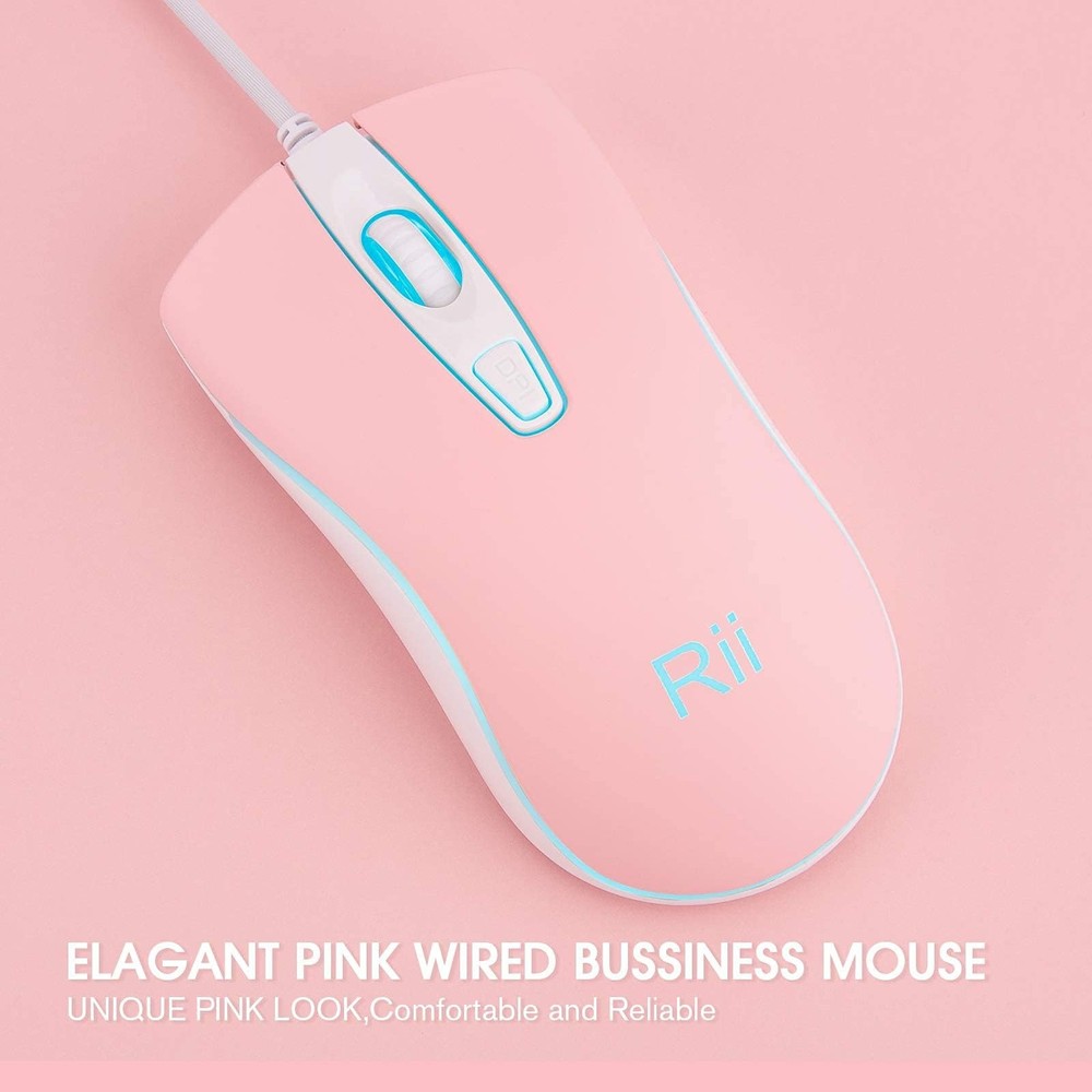 Rii Wired Mouse, USB Computer Mouse,RGB Optical Office Mice for PINK