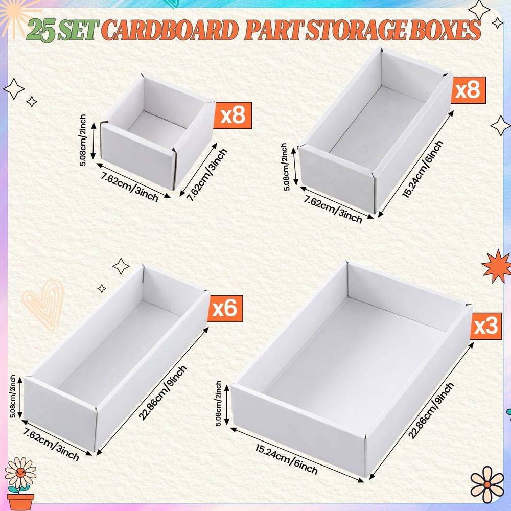25 Pack Cardboard Storage Box Open Boxes Parts Sorting Boxes File Storage for...