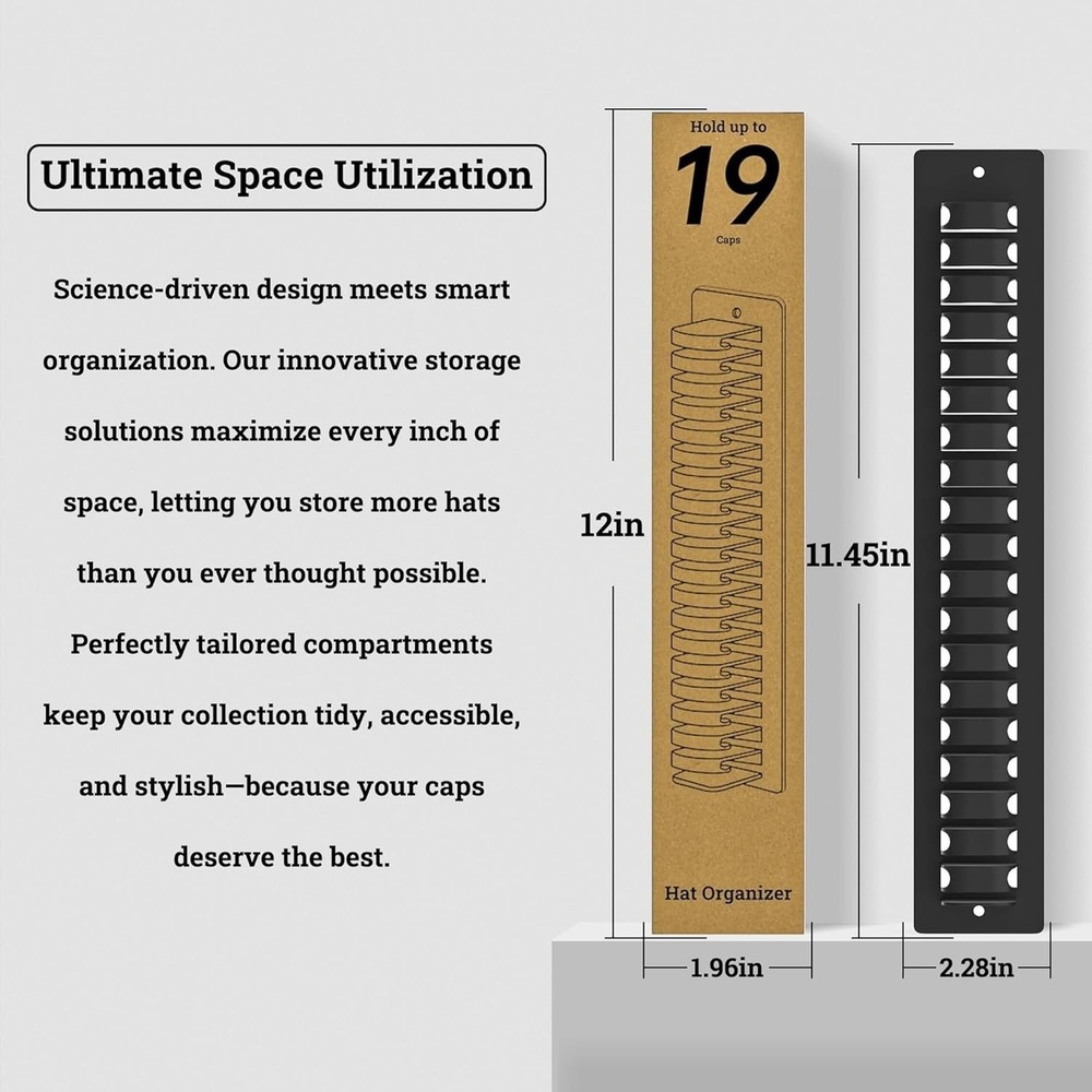 Hat Organizer - Holds 38 Caps with Easy Installation Options - 2-Pack