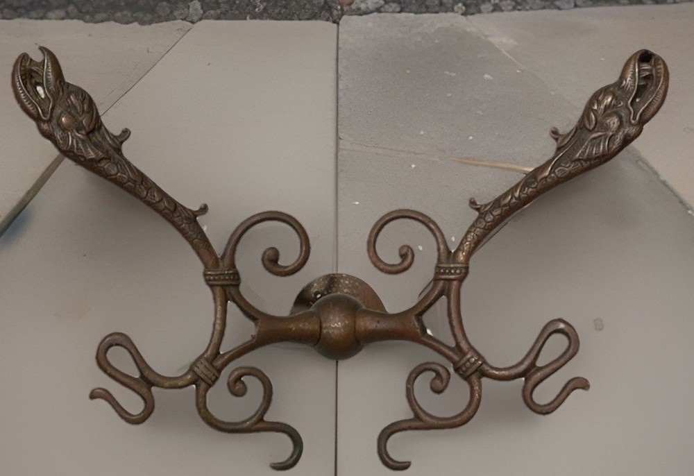 Antique Solid Brass Dragon  Sea Serpent Double Hook  Wall Mount