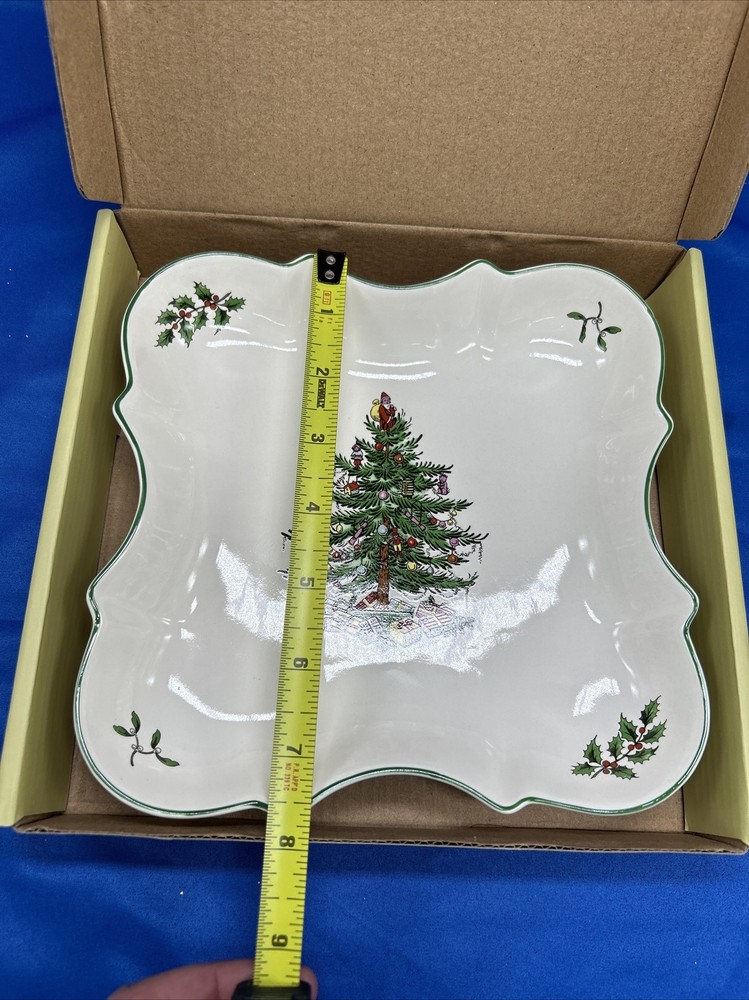 Spode Christmas Tree Fine Earthenware 8 Inch Devonia Tray, Holiday Serving Bowl