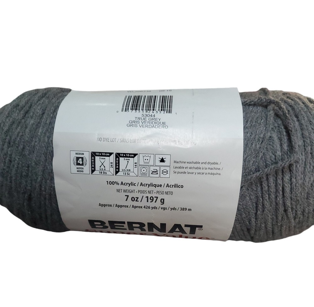 Bernat Super Value Yarn True Grey 426 yds NWT