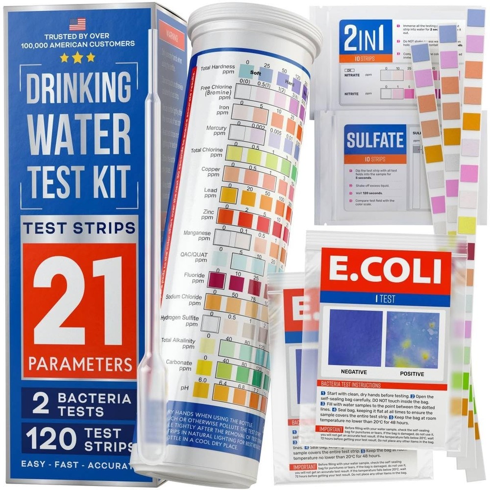 Easy-to-Use 20 in 1 Water Testing Kit - 120 Strips for Safe & Clean Drinking