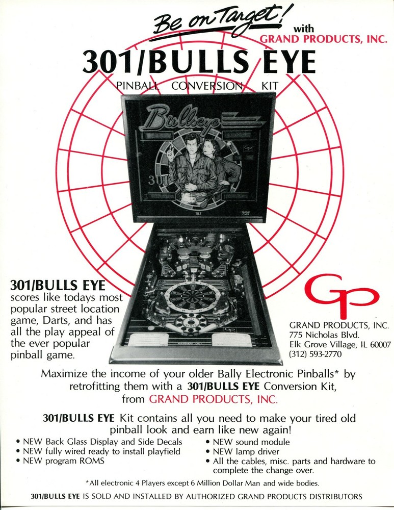 301 / Bulls Eye Pinball Flyer/ Ad / Brochure - Mint
