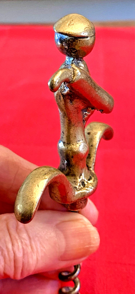 Vintage Solid Brass BOY w UMBRELLA Figural 4-D CORKSCREW 2 Finger Pull, Austria?