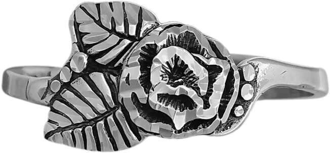 Sterling Silver Diamond Cut Lone Rose Ring