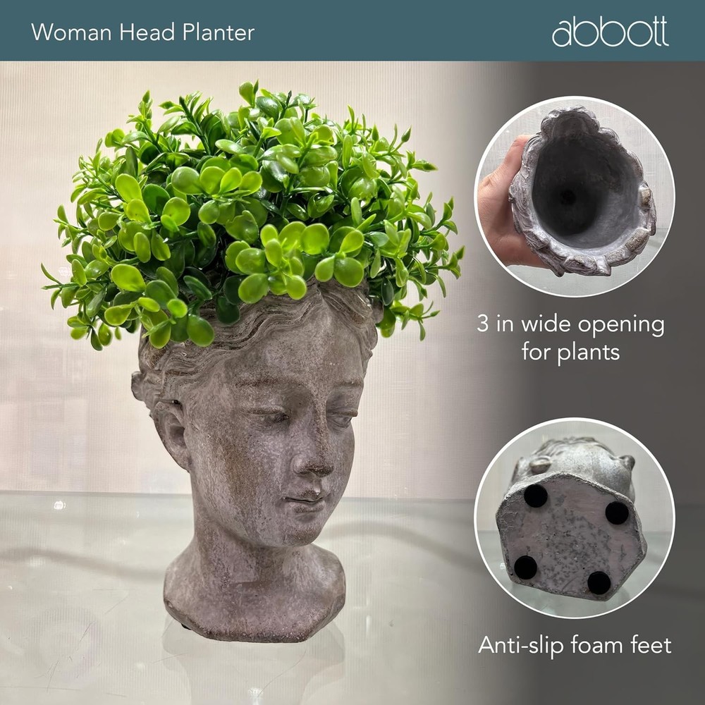 Abbott Collection Goddess Head Wall Planter - Small Cement Wall, Gray