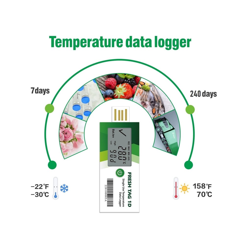 Freshliance Temperature Data Logger with LCD Display, Single Use USB Temperat...