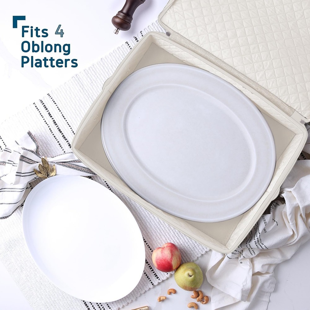 Platter Storage Case Fine China Containers Storage Cream