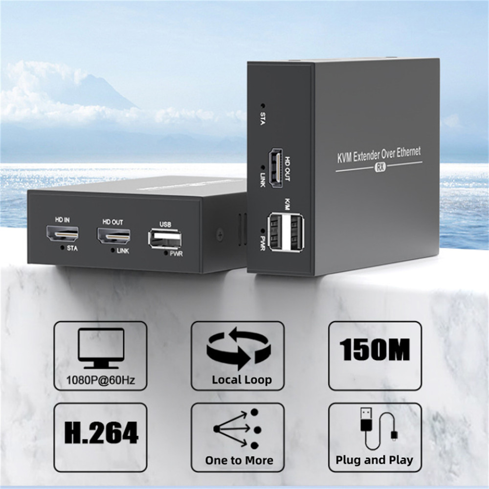 150M HDMI KVM Extender over Enternet Cat5e/6 Cable HDMI USB Extender PC Switch