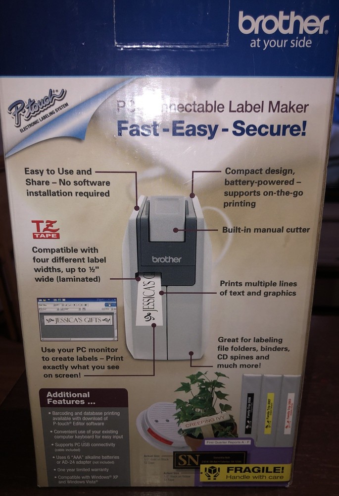 Brother P-Touch PT-1230PC Thermal Printer Connect to PC USB (Cable. Box, & Guide